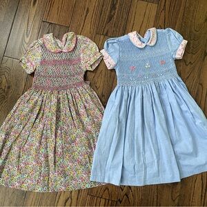 Hand Crafted Pink Floral and Blue Kids Dresses